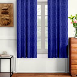 Cortina Set of 2 Blue Embossed Abstract Print Polyester Window Curtains-35