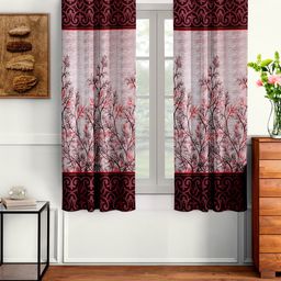 Cortina Pink & Maroon Set of 2 Floral Window Curtains-10