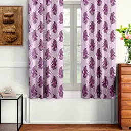 Cortina Set Of 2 Pink & Black Floral Regular Window Curtains-51