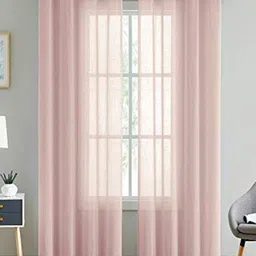 LINENWALAS Happy Sleeping Pink Set of 2 Striped Sheer Window Curtain-5