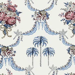 BED-SHEET.COM White & Blue Floral Printed Window Curtain image 4
