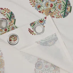 BED-SHEET.COM White & Yellow Floral Printed Cotton Window Curtain image 5