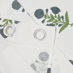 BED-SHEET.COM White & Blue Floral Printed Window Curtain image 2