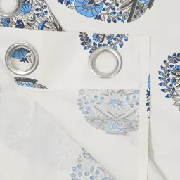 BED-SHEET.COM White & Blue Floral Printed Window Curtain image 3