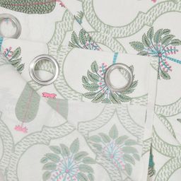 BED-SHEET.COM Green & White Cotton Floral Printed Window Curtain image 2