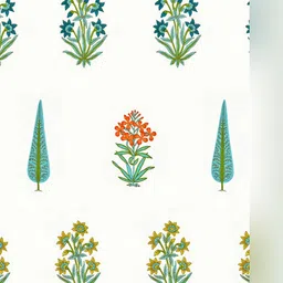 BED-SHEET.COM Sea Green & White Cotton Floral Printed Window Curtain image 2