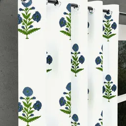 BED-SHEET.COM White & Blue Floral Printed Window Curtain image 3