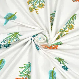 BED-SHEET.COM Sea Green & White Cotton Floral Printed Window Curtain image 4