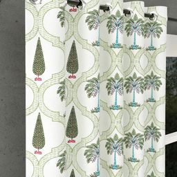 BED-SHEET.COM Green & White Cotton Floral Printed Window Curtain image 3