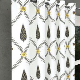 BED-SHEET.COM Grey & Yellow Floral Printed Window Curtain image 5