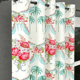 BED-SHEET.COM White & Pink Floral Printed Window Curtain image 5