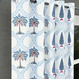 BED-SHEET.COM White & Blue Floral Printed Window Curtain image 3