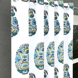 BED-SHEET.COM White & Green Floral Printed Cotton Window Curtain image 5