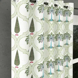 BED-SHEET.COM White & Green Floral Printed Window Curtain image 3