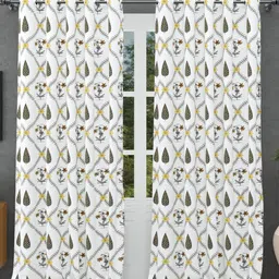 BED-SHEET.COM Grey & Yellow Floral Printed Window Curtain image 4