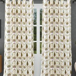 BED-SHEET.COM White & Coffee Brown Floral Printed Window Curtain image 4