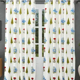 BED-SHEET.COM Off White & Green Floral Printed Window Curtain image 5
