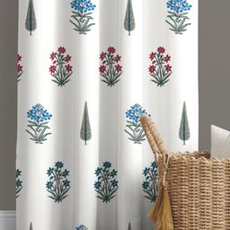 BED-SHEET.COM Grey & White Cotton Floral Printed Window Curtain image 4