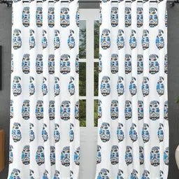BED-SHEET.COM White & Blue Floral Printed Window Curtain image 5