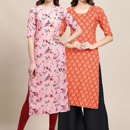 KALINI Women Pack of 2 Geometric Printed Crepe Kurta-image-68
