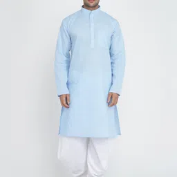 ROYAL KURTA Men Blue Solid Cotton Kurta-image-61