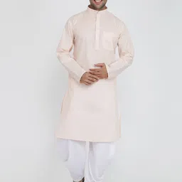 ROYAL KURTA Men Peach-Coloured Solid Kurta-picture-14
