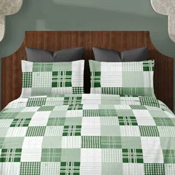 Ariana Green & White Geometric 144 TC King Bedsheet with 2 Pillow Covers-image-75