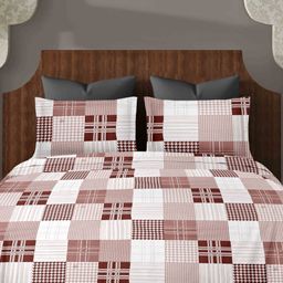 Ariana Maroon & White Geometric 144 TC King Bedsheet with 2 Pillow Covers-25