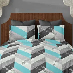 Ariana Turquoise Blue & Grey Geometric 144 TC King Bedsheet with 2 Pillow Covers-17