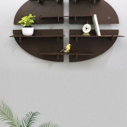 RANDOM Brown Set of 4 MDF Oval Basic Wall Shelf image 1