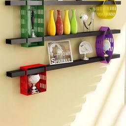 Home Sparkle Black & Red 3 Pieces Metal Wall Shelves-24