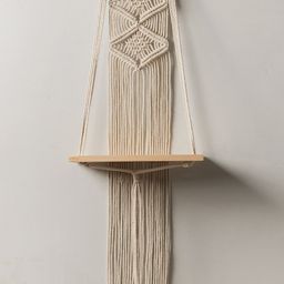 Decazone Bohemian Beige Leaf Pattern Macrame Wall Hanging Shelf-12