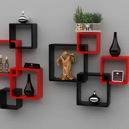 Wooden Twist Rafuf 8 Pieces Black & Red MDF Wooden Intersecting Wall Shelves-14