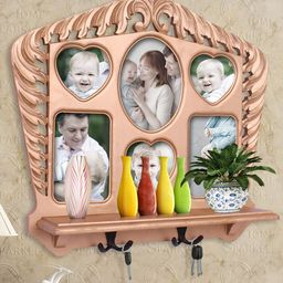 Home Sparkle Wooden Wall Shelf With Photo Frame & Hooks-11