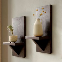 green girgit Set Of 2 Brown Wooden Wall Shelves-31