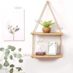 VAH Kya Bat Hai !! Beige Wood & Rope 2-Tier Floating Wall Shelves-picture-7