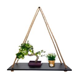 VAH Kya Bat Hai !! Black Wood & Rope Floating Wall Shelve-image-76