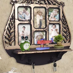 Home Sparkle Gold-Toned & Black Wood Wall Shelf with Keyholders-29