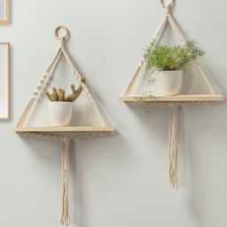 Decazone Beige 2 Pieces Wood Basic Wall Shelves-43