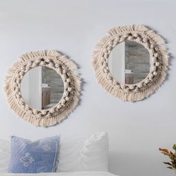Decazone Beige 2 Pieces Round Macrame Mirror Wall Decor-54