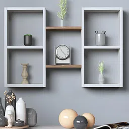 RANDOM White Textured & Colourblocked Wood Basic Wall Shelf-81