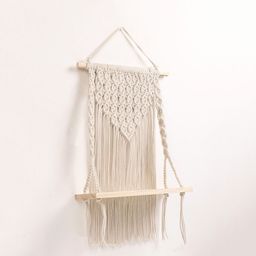 Decazone Beige Floating Boho Macrame Wall Hanging Shelf image 2