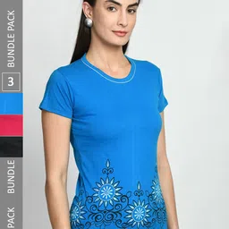 IndiWeaves Pack Of 3 Printed Pure Cotton T-Shirt-image-98