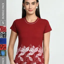 IndiWeaves Pack Of 5 Printed Pure Cotton T-Shirt-image-45