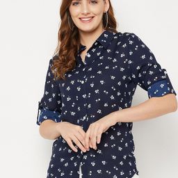 Ruhaans Women Navy Blue Classic Floral Printed Casual Shirt-image-18