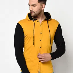 GLITO Men Colourblocked Hooded Cotton T-shirt-image-36