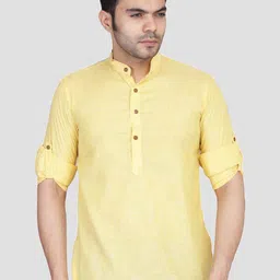TAHVO Men Yellow Kurta Style Shirt-image-25