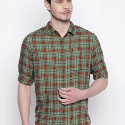 Basics Men Green Slim Fit Tartan Checked Casual Shirt-image-55