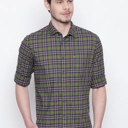 Basics Men Green Slim Fit Tartan Checked Casual Shirt-image-56