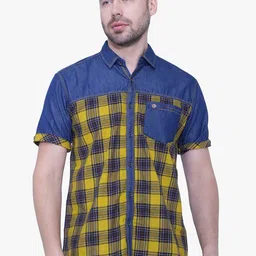 Kuons Avenue Men Yellow Smart Slim Fit Checked Casual Shirt-image-36